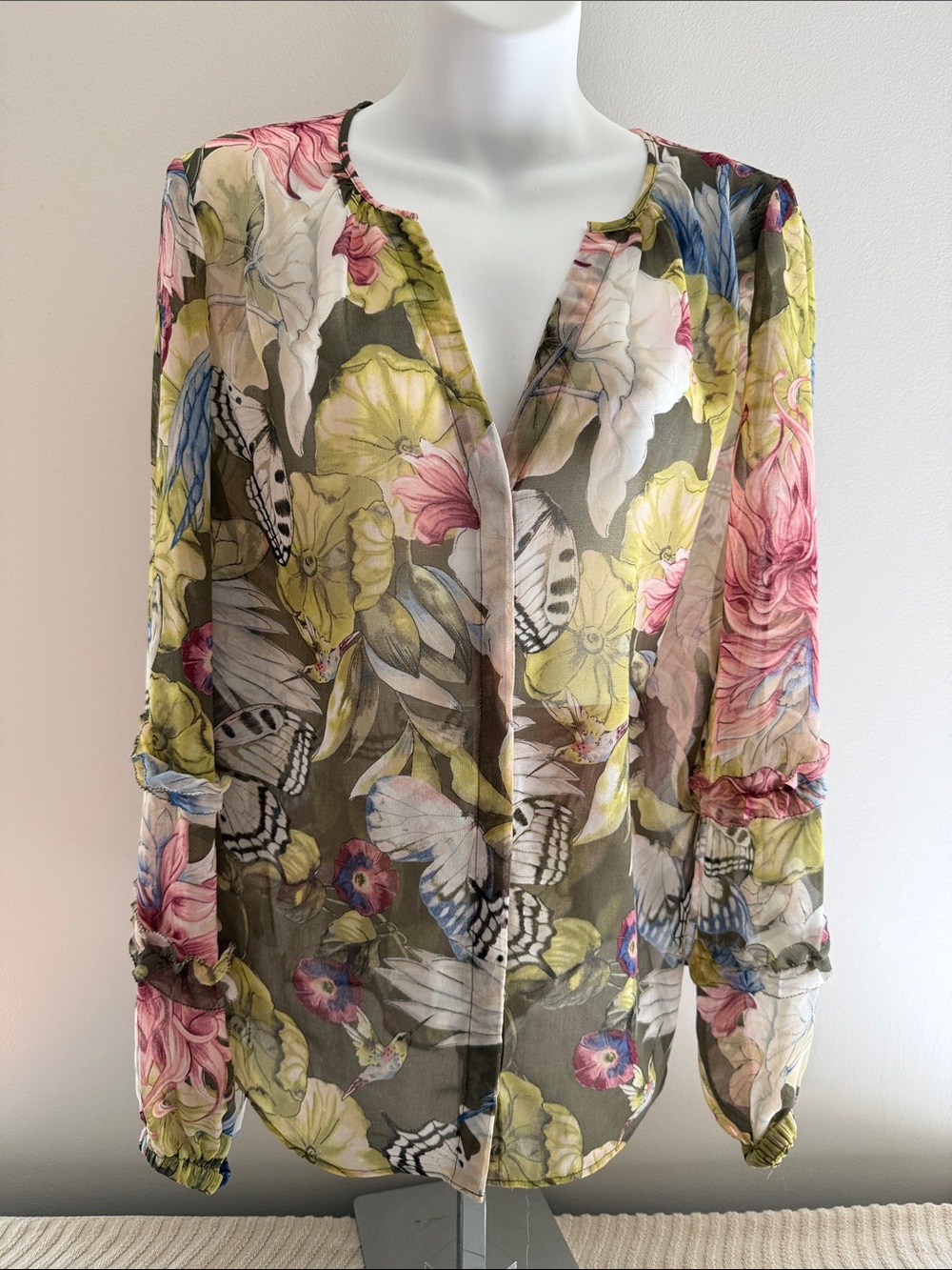 Sheer Floral Butterfly Blouse - Multi